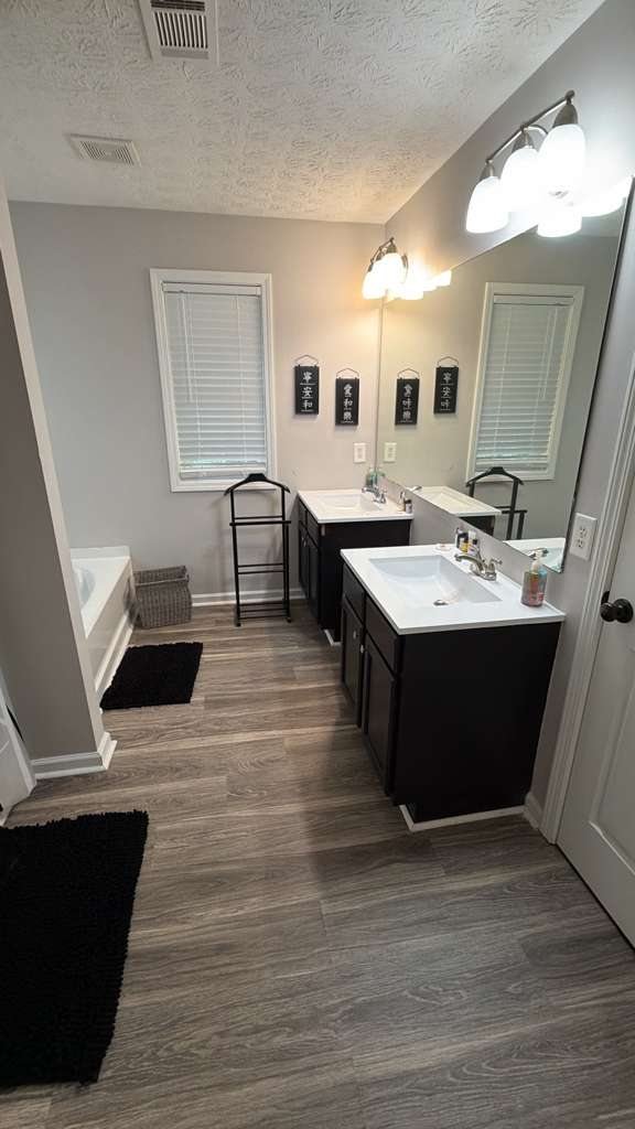 Cleaned bathroom with double vanity